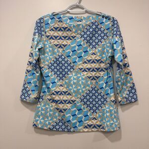 J Mclaughlin Womens‎ Wavesong Top Catalina Cloth Small Blue Patch 3/4 Sleeve NEW